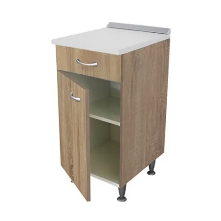 Base cucina 40 cm Rovere con anta, cassetto e top in legno
