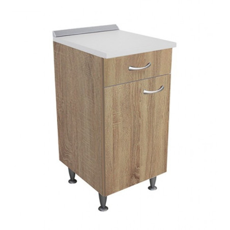 Base cucina 40 cm Rovere con anta, cassetto e top in legno