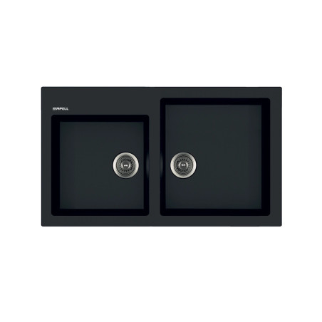 Lavello Cucina 2 Vasche in Granito 860×500 mm Nero – Incasso 10 mm