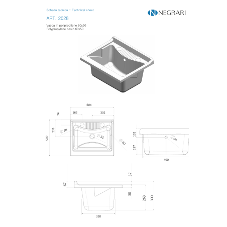 Negrari Lavatoio 7002AK nobilitato bianco 60×50×85 cm