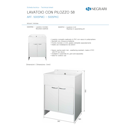 Lavatoio Negrari 5005PKC Pancrazio 55×34 cm PVC