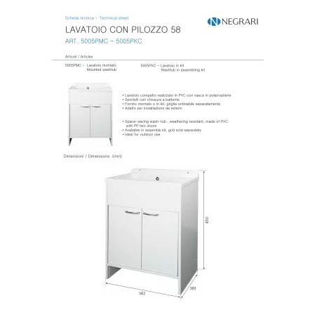Lavatoio Negrari 5005PKC Pancrazio 55×34 cm PVC