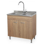 Sottolavello Rovere 90 cm con Lavello Inox 2 Vasche