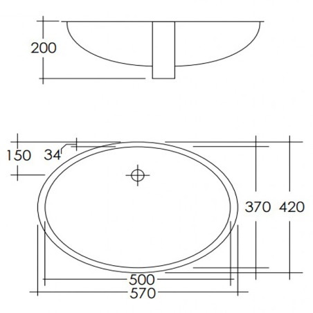 Lavabo Sottopiano Ideal Standard Oval Bianco 57x42 Cm