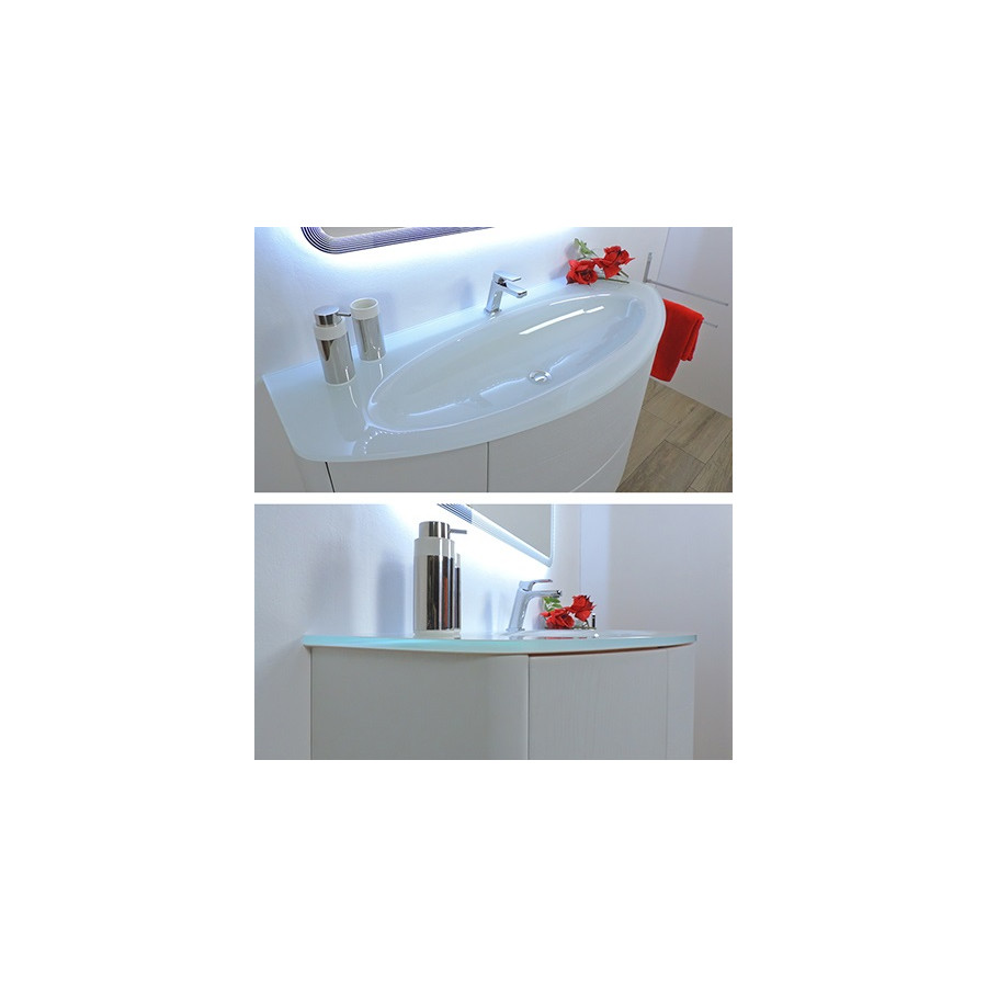 Mobile bagno sospeso Eden bianco frassino, cm 120, con lavabo e specchio a led