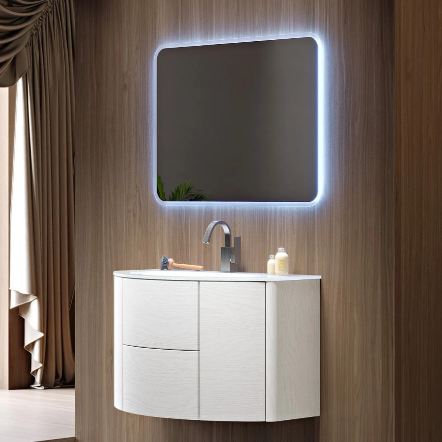 Eden | Mobile Bagno Bianco Frassino cm 120 Con Specchio LED