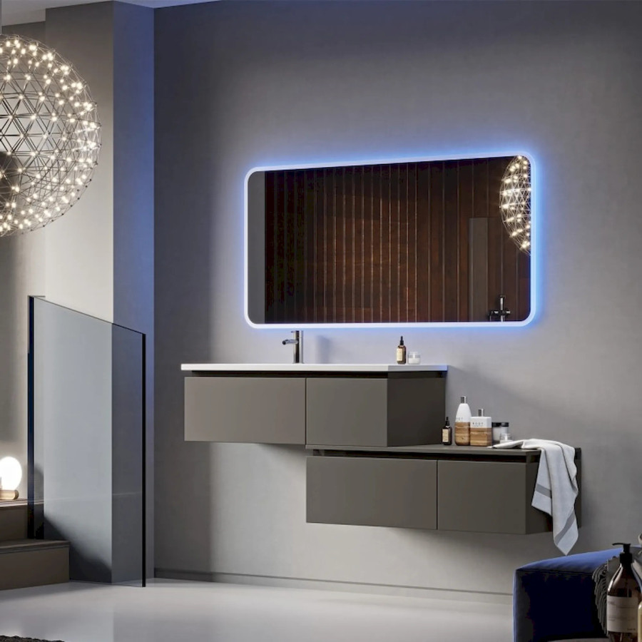 Mobile Bagno Avril 100CM Grigio Talpa Lavabo Cassettiera Colonne