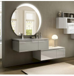 Mobile Bagno Avril 100CM Bianco Lavabo Specchio LED Pensili Sospesi