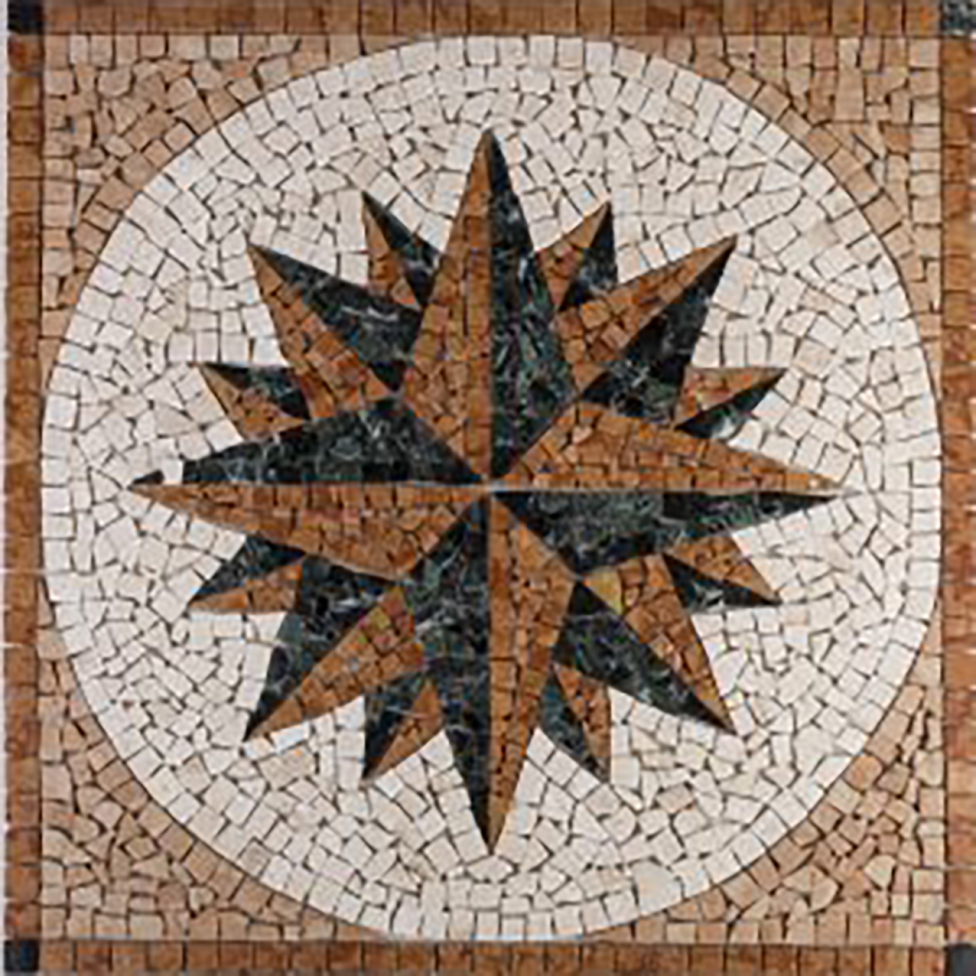 Rosone Mosaico Marmo 100x100 cm su Rete per Pavimenti ROSA DEI VENTI