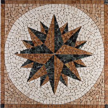 Rosone Mosaico Marmo 100x100 cm su Rete per Pavimenti ROSA DEI VENTI
