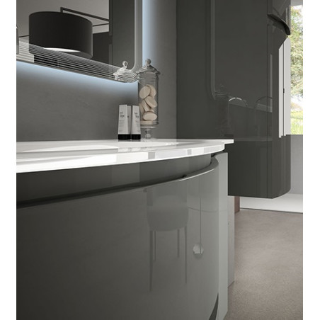 Mobile bagno sospeso Vague antracite, cm 138, specchio a led, lavabo e colonna
