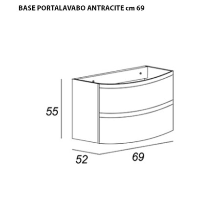 Mobile bagno sospeso Vague antracite, cm 138, specchio a led, lavabo e colonna