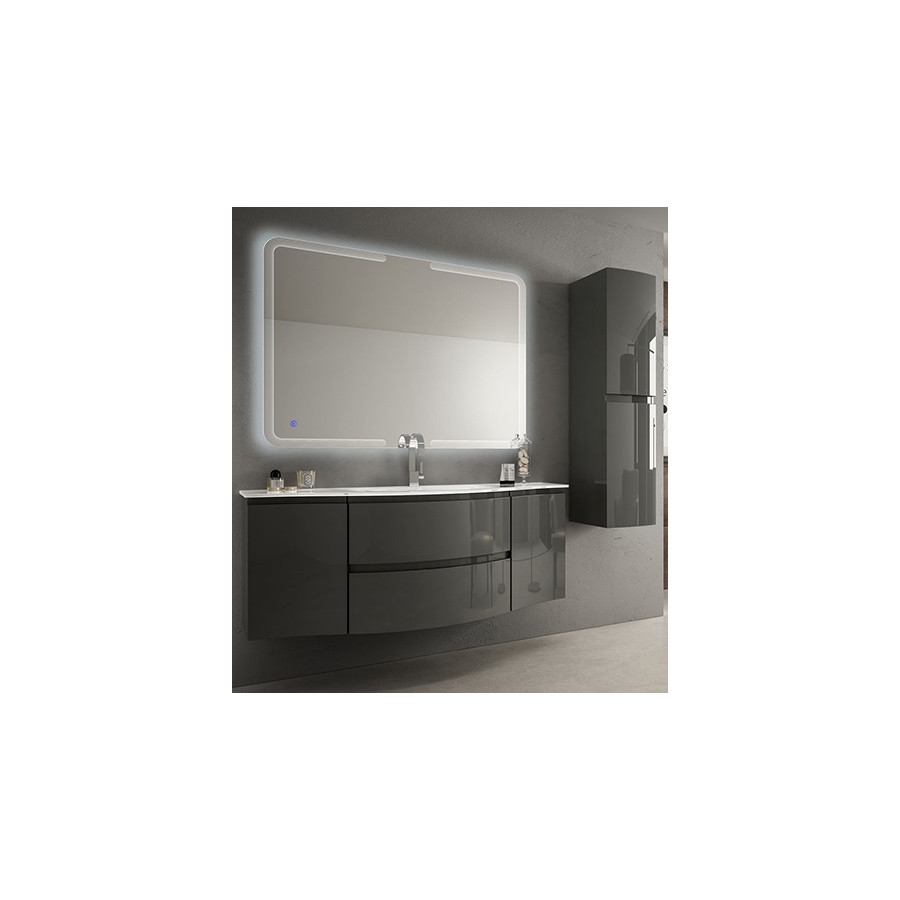 Mobile bagno sospeso Vague antracite, cm 138, specchio a led, lavabo e colonna