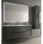 Mobile bagno sospeso Vague antracite, cm 138, specchio a led, lavabo e colonna