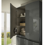 Mobile bagno sospeso Vague antracite, cm 138, specchio a led, lavabo e colonna