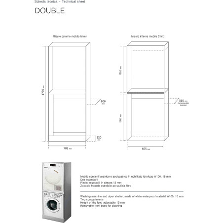 Mobile Coprilavatrice E Asciugatrice 181x70x60,5