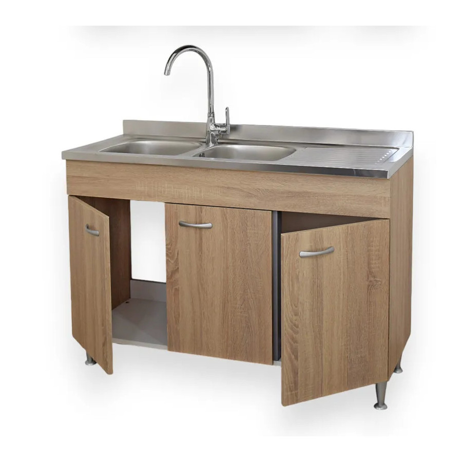 Sottolavello Rovere Cucina 3 Ante 120 Cm Per Lavello Inox