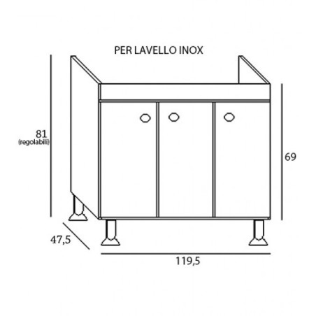 Sottolavello Rovere 120 Cm Per Lavello Inox