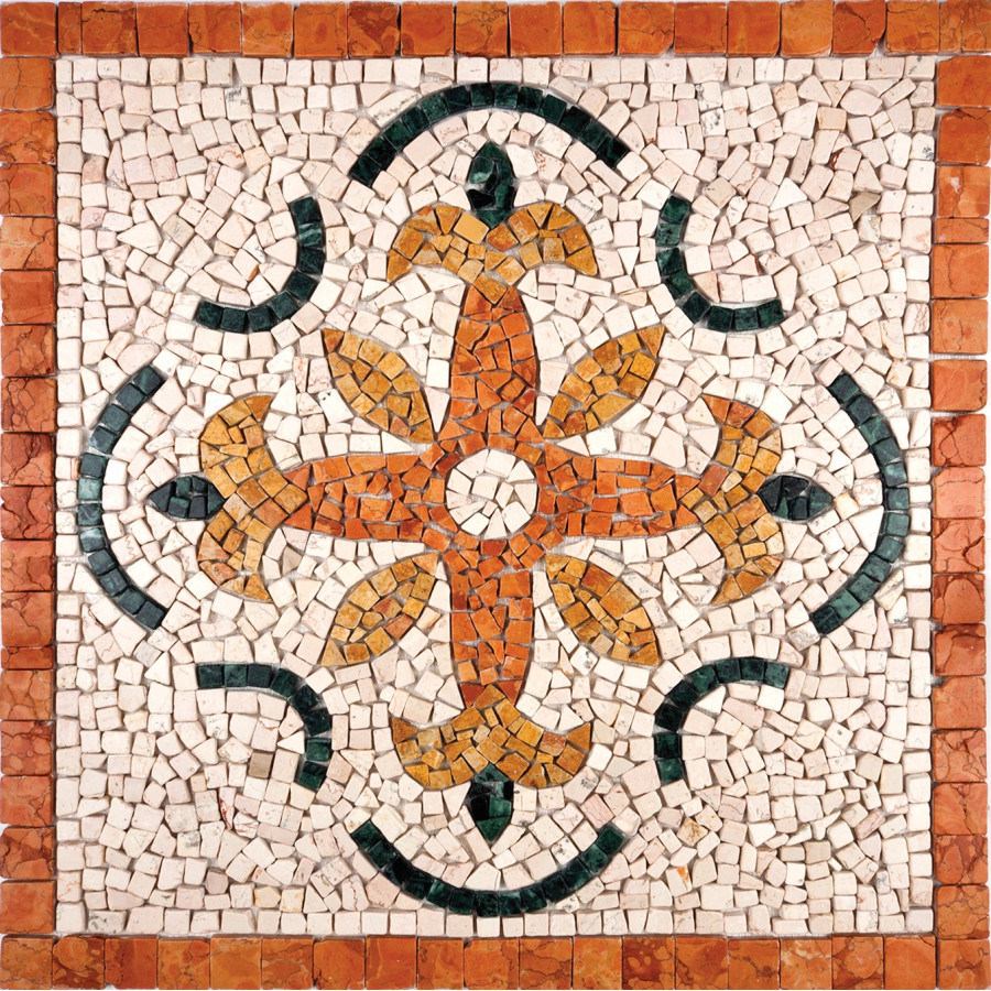 Rosone Mosaico marmo cm 66 x 66 x 0,8 su rete per pavimenti