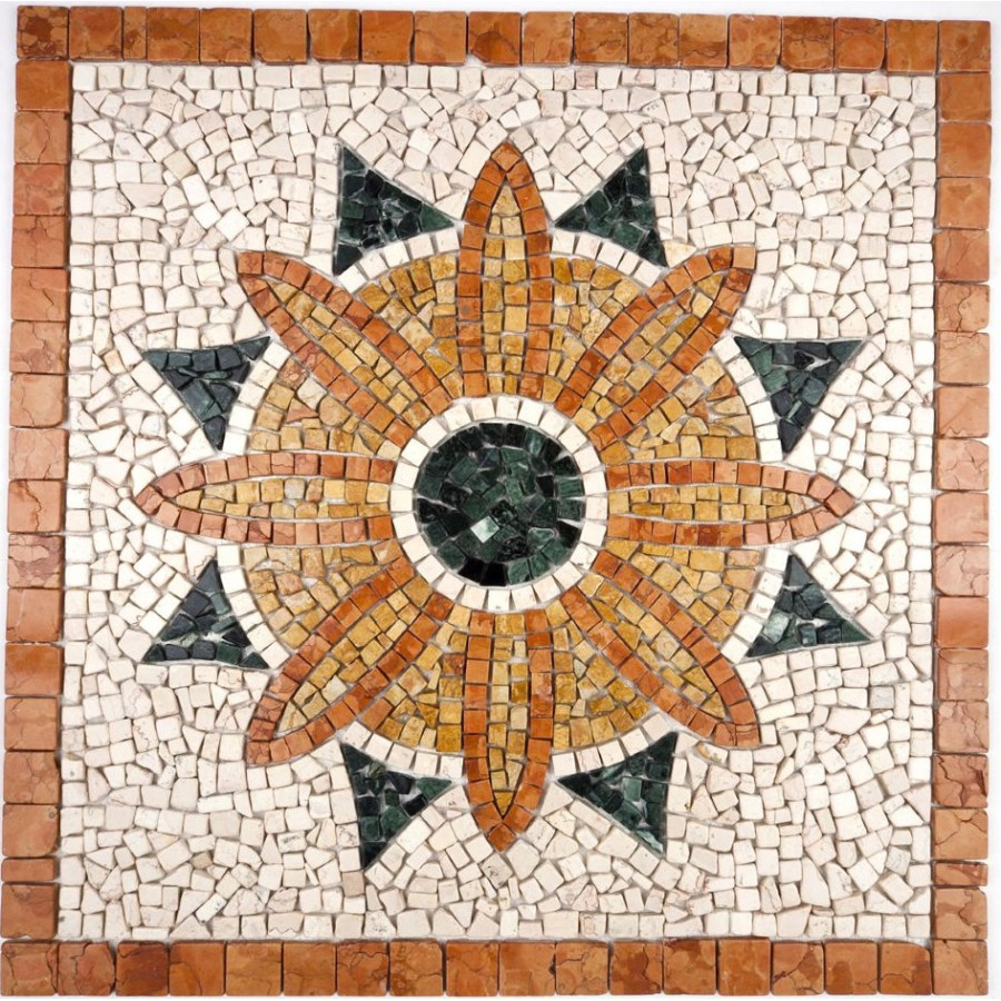 Rosone Mosaico marmo cm 66 x 66 x 0,8 su rete per pavimenti