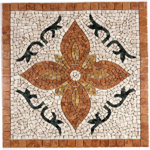 Rosone Mosaico marmo cm 66 x 66 x 0,8 su rete per pavimenti