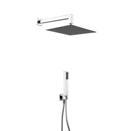 Kit Doccia Cromato Completo con Soffione Quadrato 25x25 cm