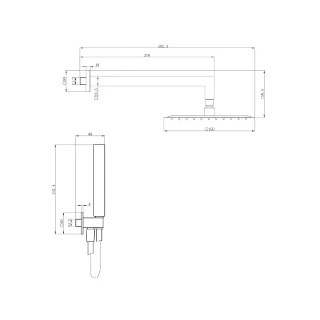 Kit Doccia Cromato Completo con Soffione Quadrato 25x25 cm