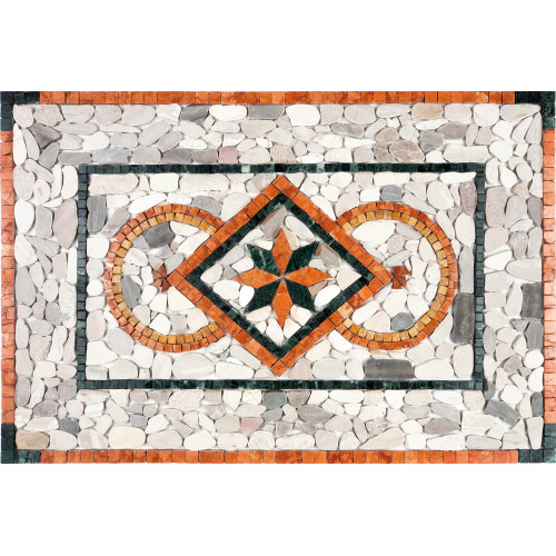 Rosone Mosaico Marmo e sassi di fiume 80 x 120 cm Su Rete Per Pavimenti