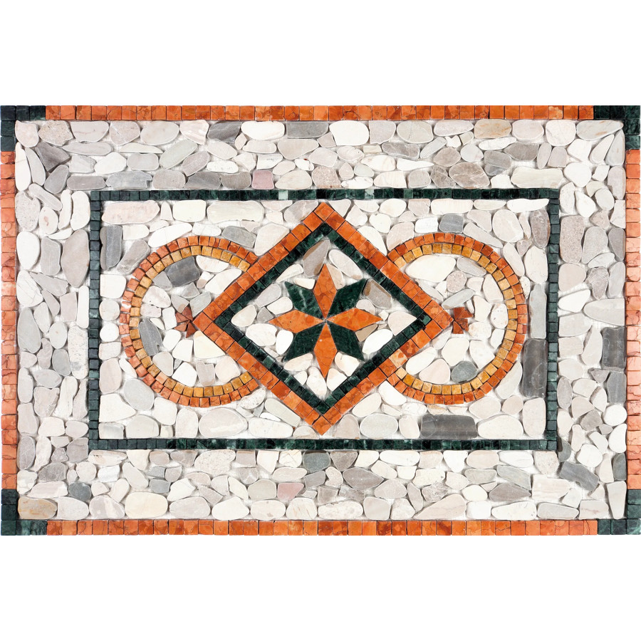 Rosone Mosaico Marmo e sassi di fiume 80 x 120 cm Su Rete Per Pavimenti