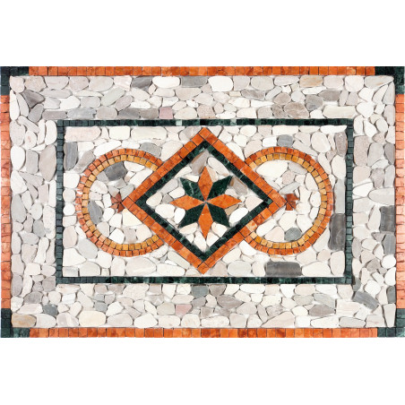 Rosone Mosaico Marmo e sassi di fiume 80 x 120 cm Su Rete Per Pavimenti