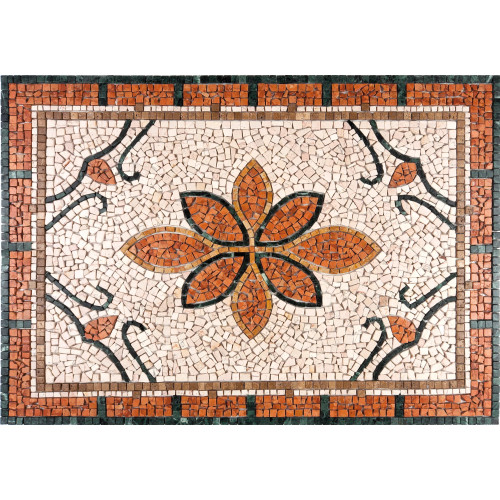 Rosone Mosaico Marmo e sassi di fiume 80 x 120 cm Su Rete Per Pavimenti