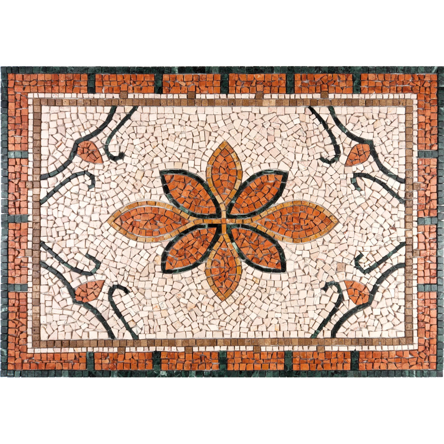 Rosone Mosaico Marmo e sassi di fiume 80 x 120 cm Su Rete Per Pavimenti