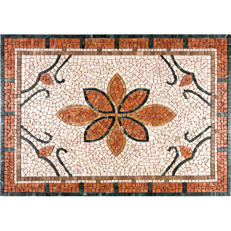 Rosone Mosaico Marmo e sassi di fiume 80 x 120 cm Su Rete Per Pavimenti