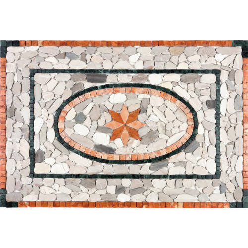 Rosone Mosaico Marmo con sassi di fiume 80 x 120 cm Su Rete Per Pavimenti