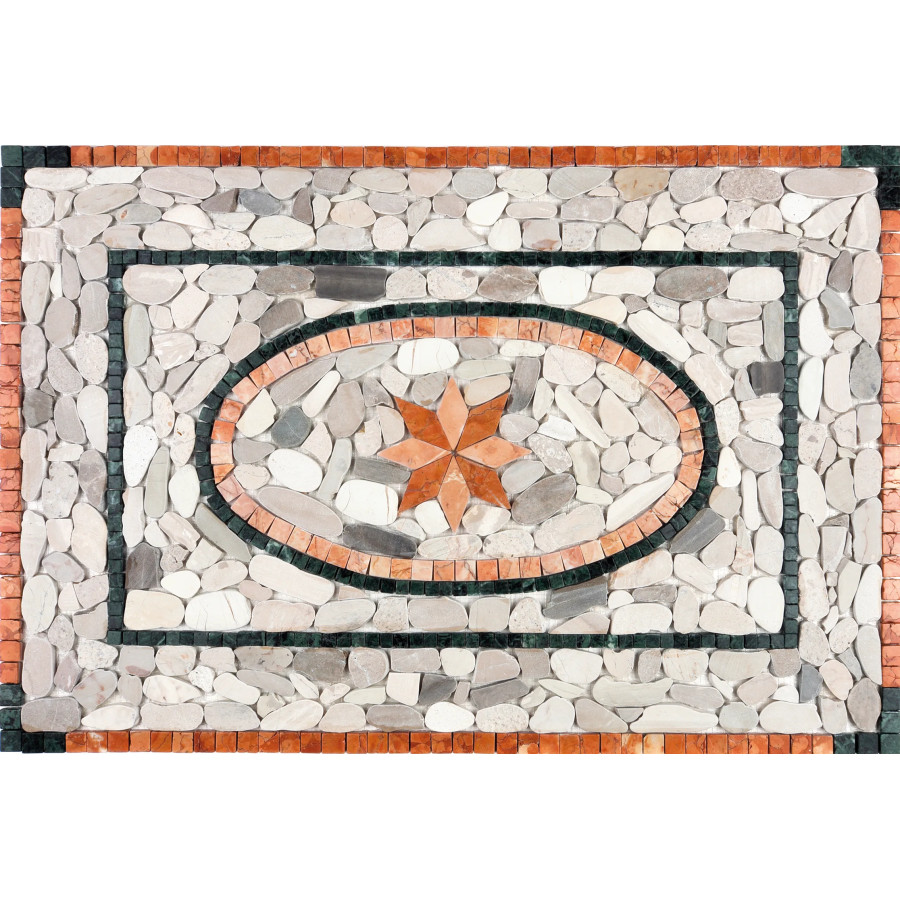 Rosone Mosaico Marmo con sassi di fiume 80 x 120 cm Su Rete Per Pavimenti