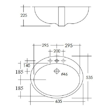 Lavabo Soprapiano Da Incasso In Ceramica Cm 63,5 X 53,5