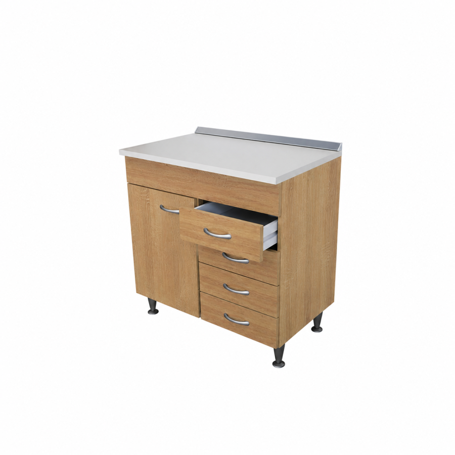 Base cucina 80 cm rovere con cassetti e top beige