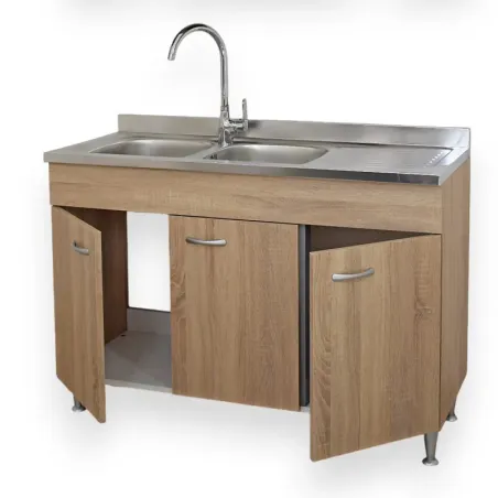 Sottolavello Rovere Cucina 3 Ante 120 Cm Per Lavello Inox con Miscelatore