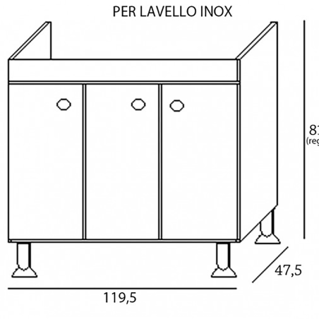 Mobile Cucina Sottolavello 3 Ante Bianco Cm.120 Per Inox