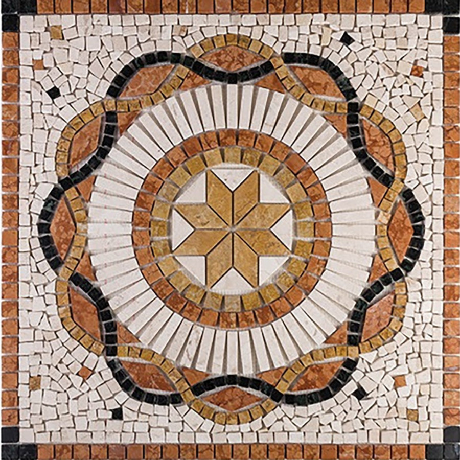 Rosone Mosaico marmo cm 90 x 90 x 0,8 su rete per pavimenti
