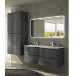 Mobile bagno Vague antracite,cm 138, con specchio a led, doppio lavabo e colonna