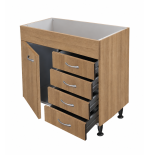 Mobile sottolavello Rovere 80 cm con cassettiera a destra per inox
