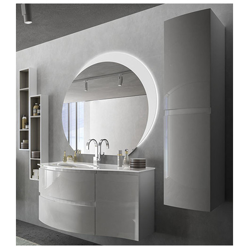 Mobile bagno Vague bianco lucido,104cm, specchio a led, lavabo,colonna e pensili