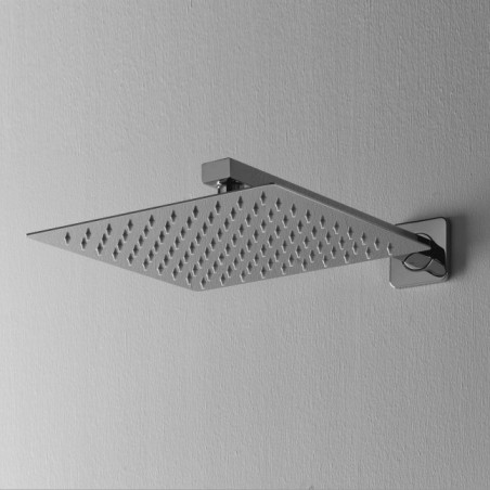 Soffione doccia quadrato ultraslim cm 30x30 completo di braccio doccia in acciaio INOX lucidato
