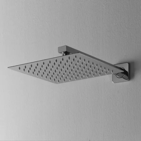 Soffione doccia quadrato ultraslim cm 30x30 completo di braccio doccia in acciaio INOX lucidato