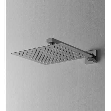 Soffione doccia quadrato ultraslim cm 25x25 completo di braccio doccia in acciaio INOX lucidato