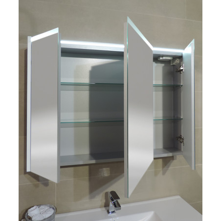 Specchio contenitore bagno pensile 3 ante led cm 92x67x15