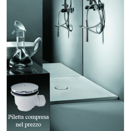 Piatto doccia 70x100 rettangolare in ceramica bianca Uniko Azzurra con piletta cromo