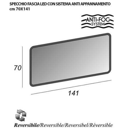 Mobile bagno Vague antracite,cm 138, con specchio a led, doppio lavabo e colonna