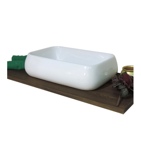 Lavabo lavandino bagno rettangolare da appoggio in ceramica bianca cm.62x42x16